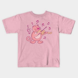 Pink Cat with Violin Kids T-Shirt